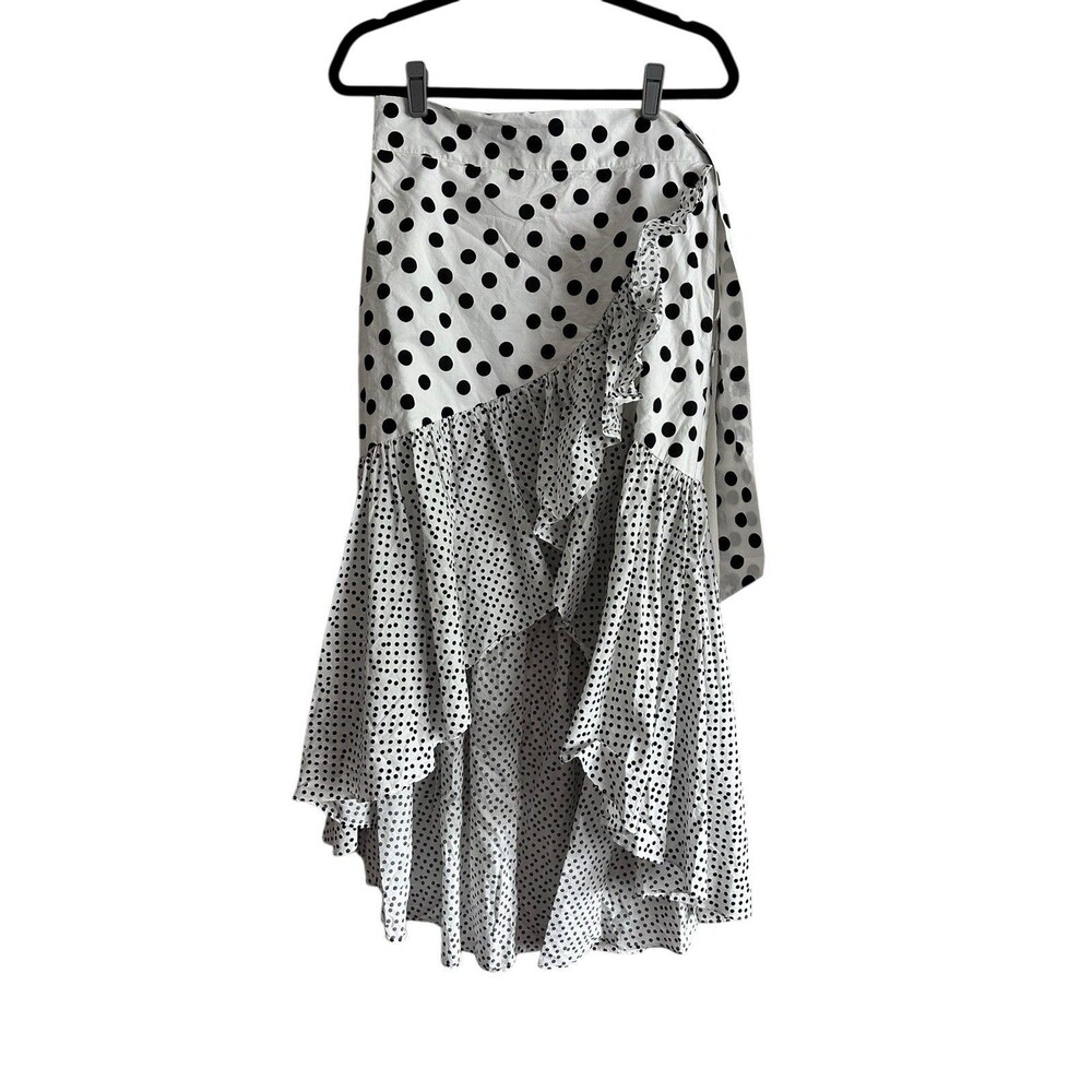 De La Vali Cotton Skirt High Low Ruffle Polka Dot 10UK or About 6US Black White